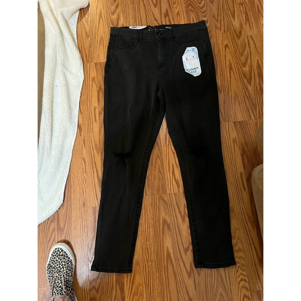 Seven7 Women's Tummy Less High Rise Skinny Jeans  Sz‎ 16  Black  Distress NWT